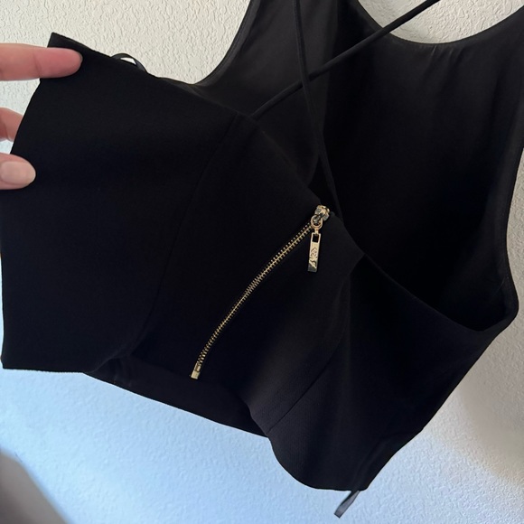 MOVING SALE, make an offer! | Black zip-back crop top, gold zipper - Picture 2 of 3
